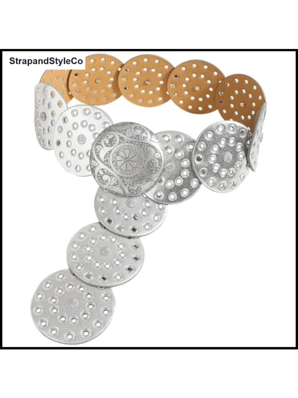 Wide Disc Belt PU Leather Metal Buckle Boho Western Waist Belt